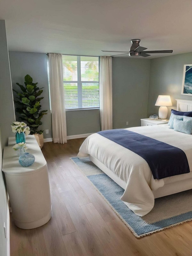 bedroom featuring ceiling fan and wood-type flooring