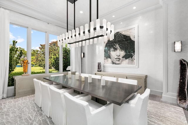 dining space with light hardwood / wood-style floors