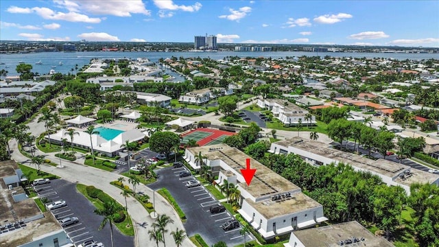 aerial view with a water view