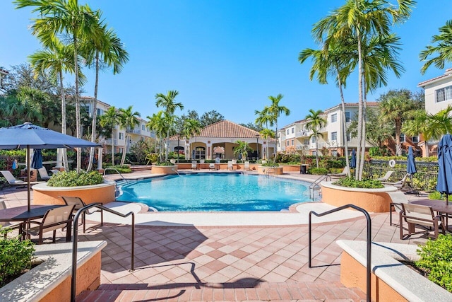 view of pool featuring a patio and a gazebo