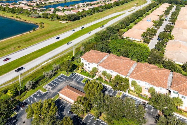 aerial view with a water view