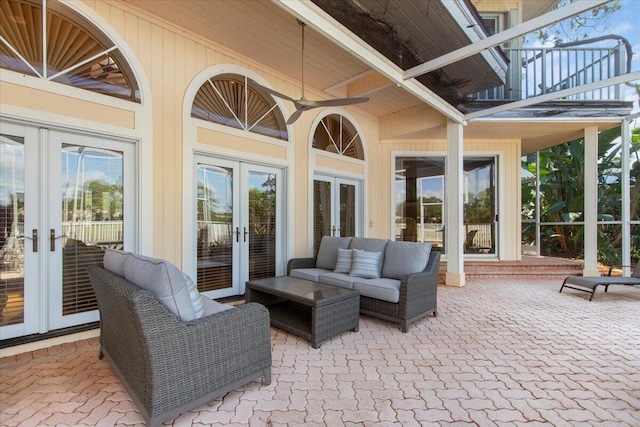 view of patio / terrace featuring an outdoor hangout area and french doors