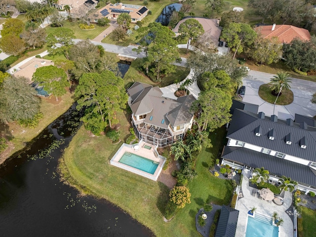 bird's eye view featuring a water view