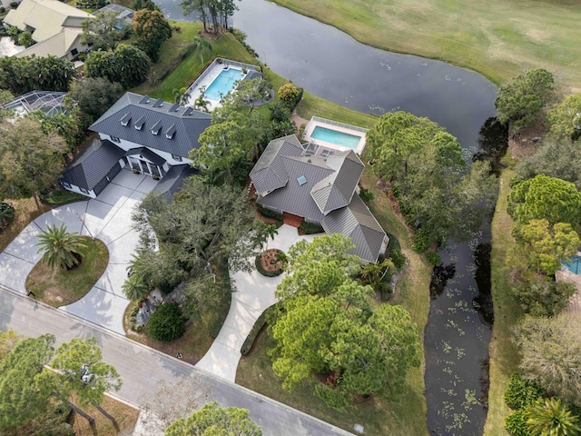 aerial view with a water view