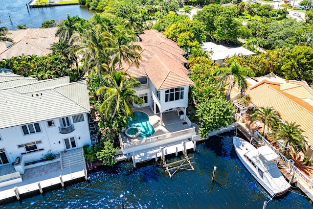 drone / aerial view featuring a water view