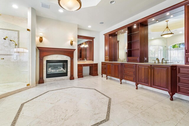 bar with a raised ceiling, light stone countertops, hardwood / wood-style floors, and sink