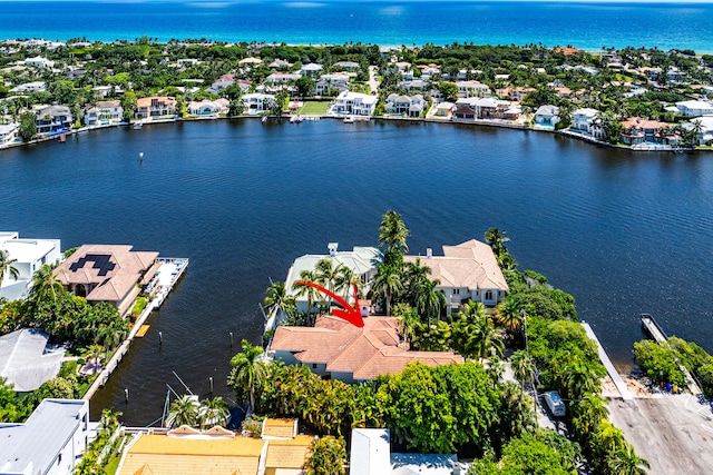 bird's eye view featuring a water view