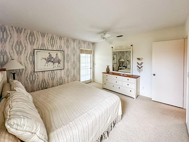 bedroom featuring ceiling fan and carpet flooring