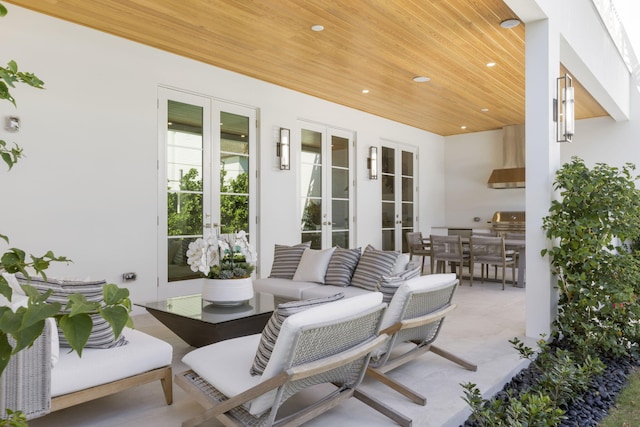 view of patio featuring french doors and an outdoor hangout area