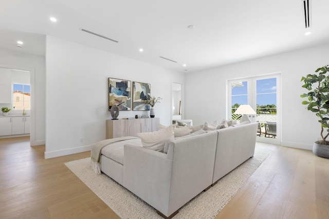 living room featuring light wood-type flooring