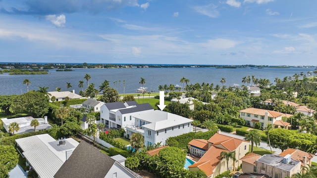 aerial view with a water view