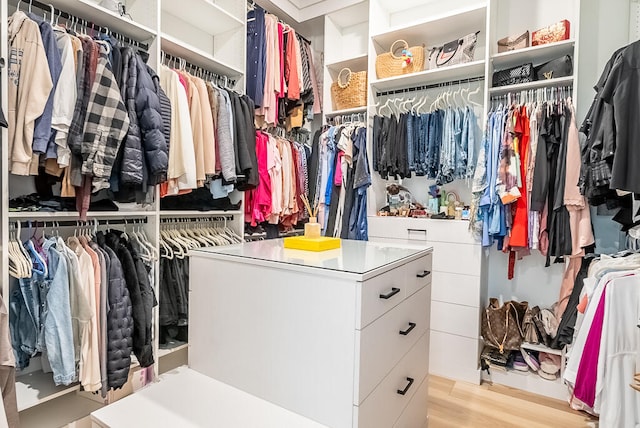 spacious closet with light hardwood / wood-style floors