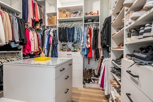 spacious closet with light hardwood / wood-style floors