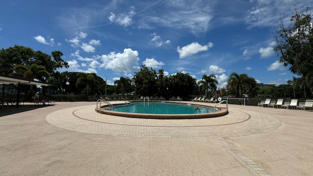 view of swimming pool with a patio