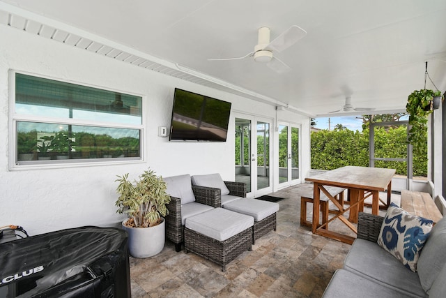 view of patio / terrace featuring ceiling fan and an outdoor hangout area