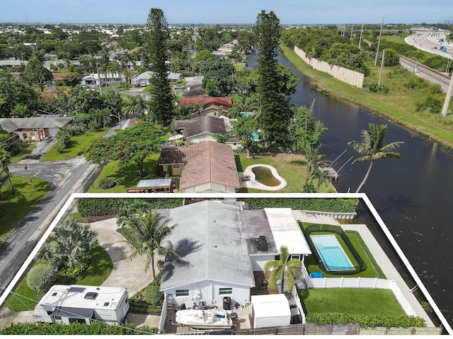 aerial view featuring a water view