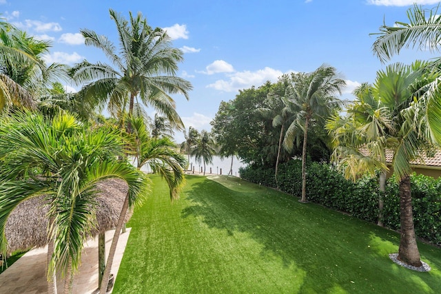 view of yard featuring a water view