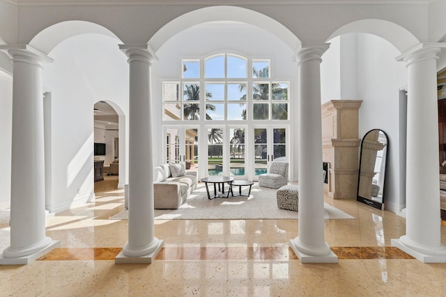 13058 Flamingo Ter, Palm Beach Gardens, FL 33410 - view of patio / terrace featuring an outdoor living space, french doors, and an indoor pool