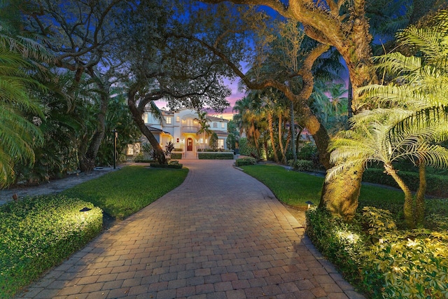 13058 Flamingo Ter, Palm Beach Gardens, FL 33410 - view of front of property with decorative driveway and a yard