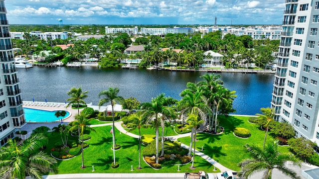 bird's eye view featuring a water view