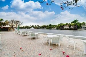 view of patio featuring a water view