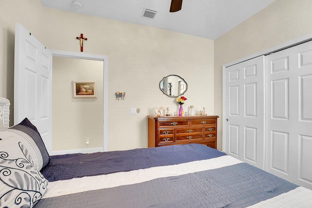 bedroom with a closet and ceiling fan