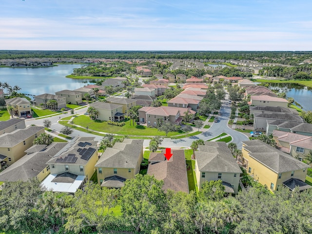 bird's eye view featuring a water view