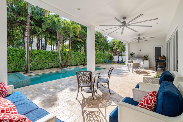 200 NE 6th Ct, Boca Raton, FL 33432 - view of patio with an outdoor hangout area, ceiling fan, and outdoor dining space