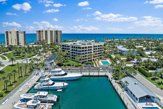 bird's eye view featuring a water view