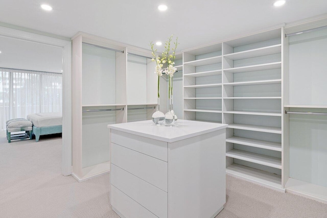 spacious closet featuring light carpet