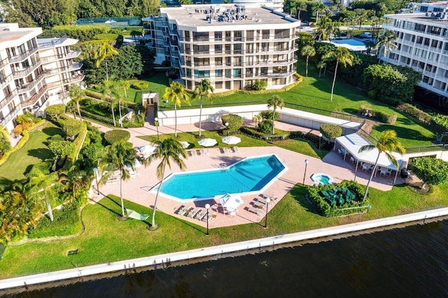 bird's eye view featuring a water view