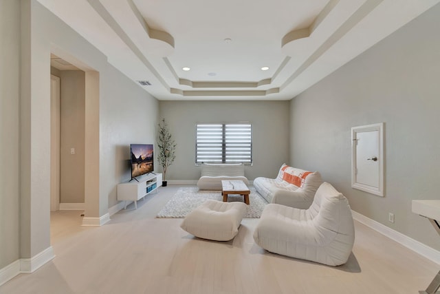 16106 Rosecroft Ter, Delray Beach, FL 33446 - living room featuring visible vents, baseboards, recessed lighting, and a tray ceiling