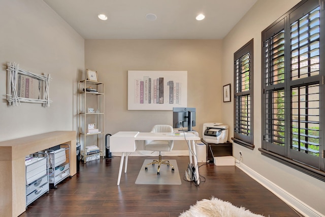 16106 Rosecroft Ter, Delray Beach, FL 33446 - office area featuring recessed lighting, baseboards, and wood finished floors