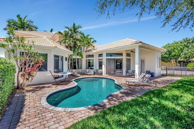 16106 Rosecroft Ter, Delray Beach, FL 33446 - view of swimming pool with a fenced in pool, a patio area, ceiling fan, and fence
