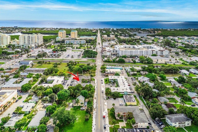 aerial view with a water view