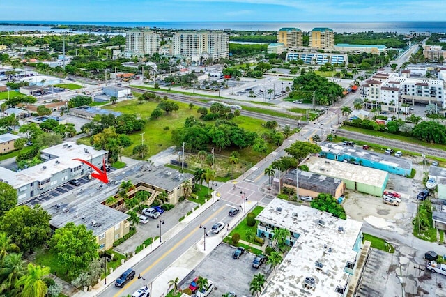 aerial view featuring a water view