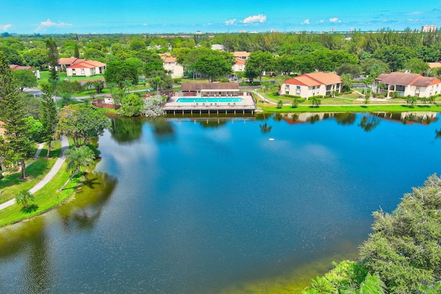 aerial view featuring a water view