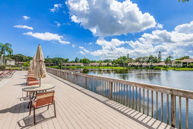 exterior space with a water view