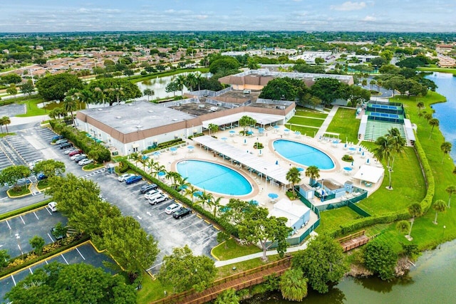 aerial view with a water view