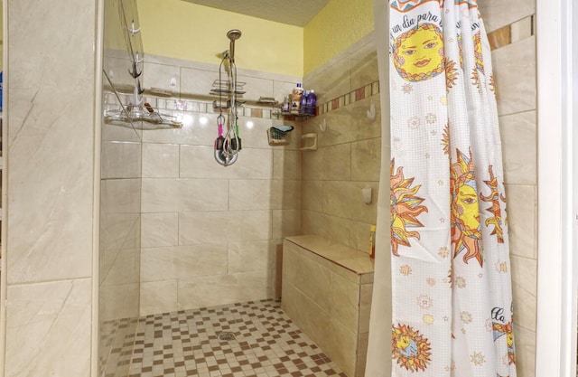 bathroom with a shower with curtain