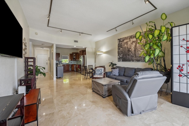 living room with track lighting