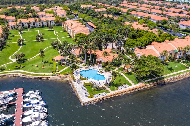 bird's eye view featuring a water view