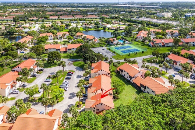 aerial view with a water view