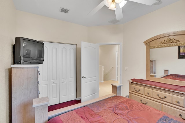 bedroom with a closet and ceiling fan