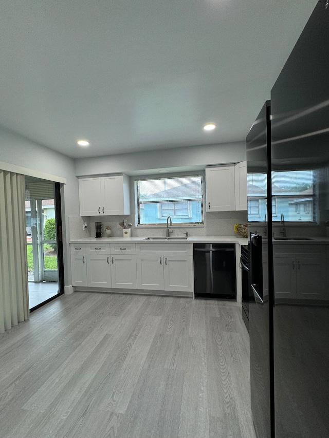 kitchen featuring dishwasher, a wealth of natural light, light hardwood / wood-style floors, and sink