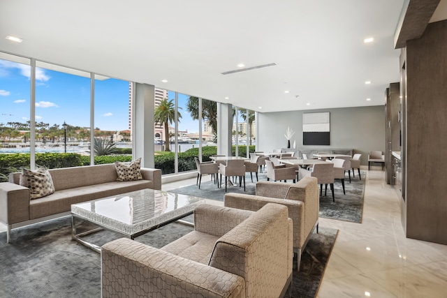 lobby with a water view