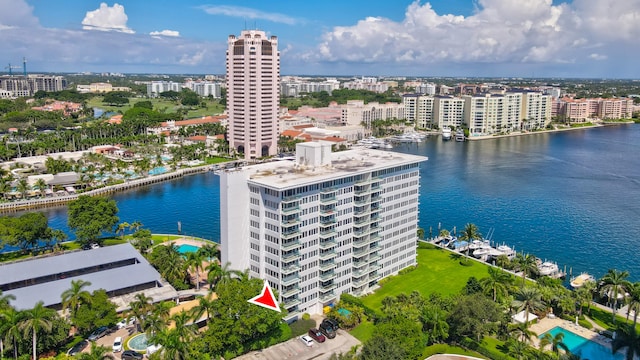 aerial view with a water view