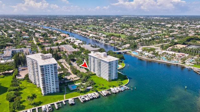 bird's eye view featuring a water view