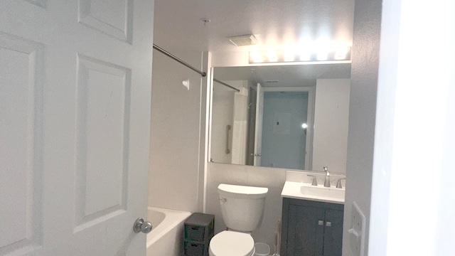 full bathroom with vanity, toilet, and shower / bathtub combination