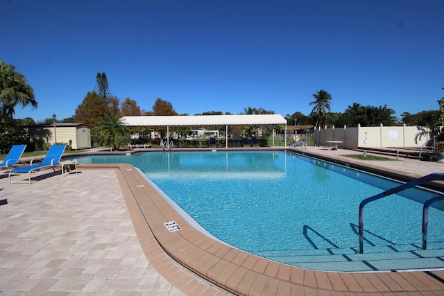 view of pool featuring a patio